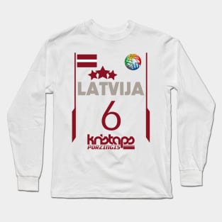 Kristaps Porzingis Retro Latvia Euro Style Basketball Design Long Sleeve T-Shirt